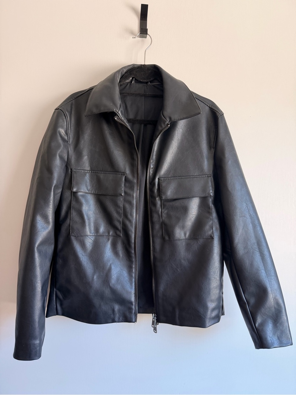 Zara Black Faux Leather Zip-Front Jacket